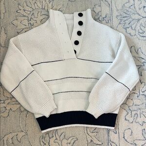 Commense White and Black Buttoned Sweater